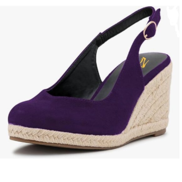 Zszszsu Purple Espadrille Wedge Closed Toe Slingback Buckled Platform Pumps - Picture 1 of 8